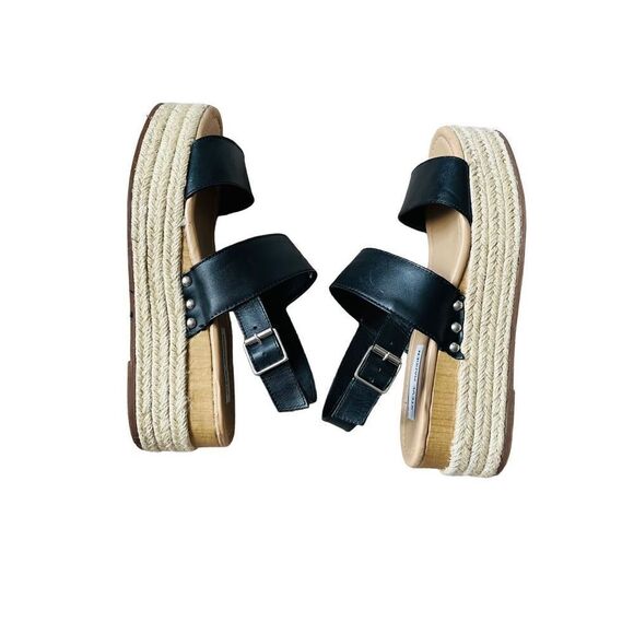 Steve Madden Espadrille Wedge Leather Black Sandals sz 10M - Picture 4 of 12